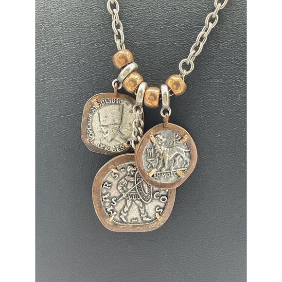 Roman Coin Pendant Necklace With Vintage Style Chain & Charms - Picture 2 of 5